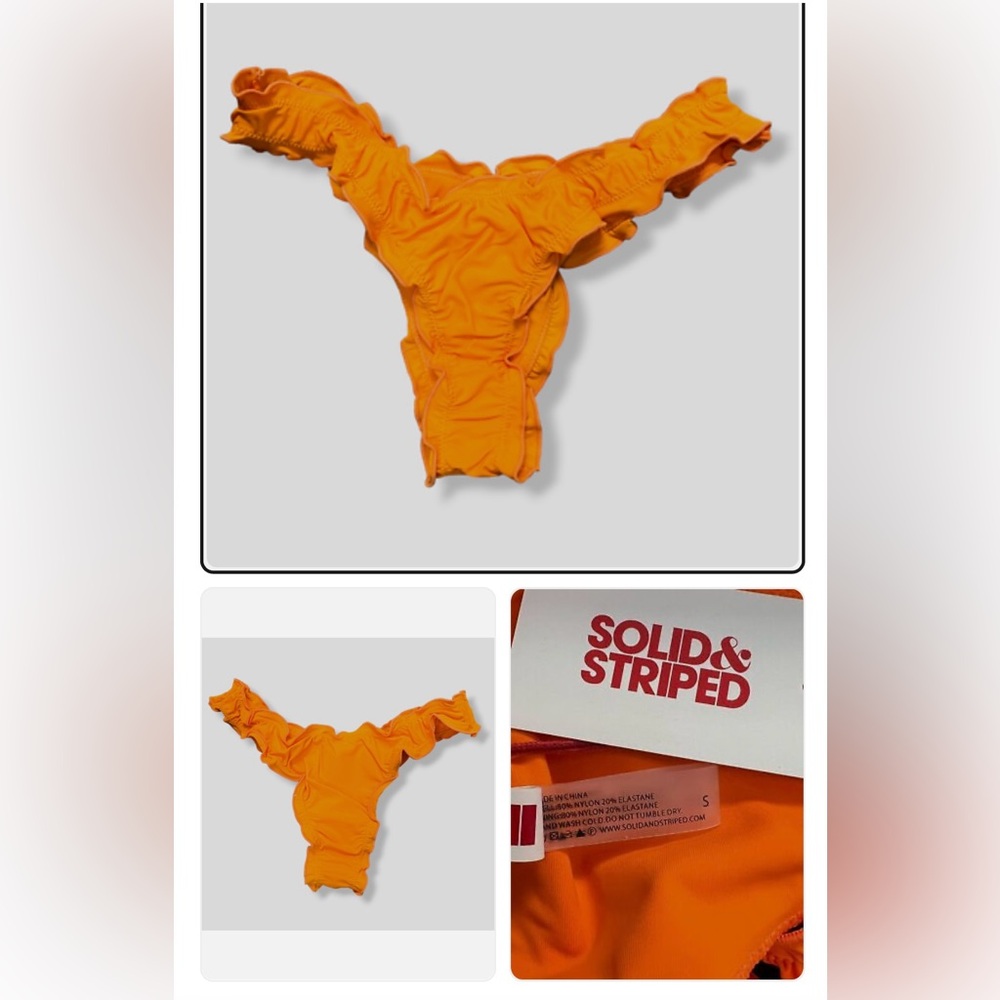 SOLID & STRIPED Vibrant Orange Ruffled Bikini Bottom